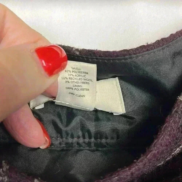 Loft Womens Mini Skirt Burgundy Gray 2P Faux Buttons Side Zip Lined Wool Pencil - Picture 5 of 10